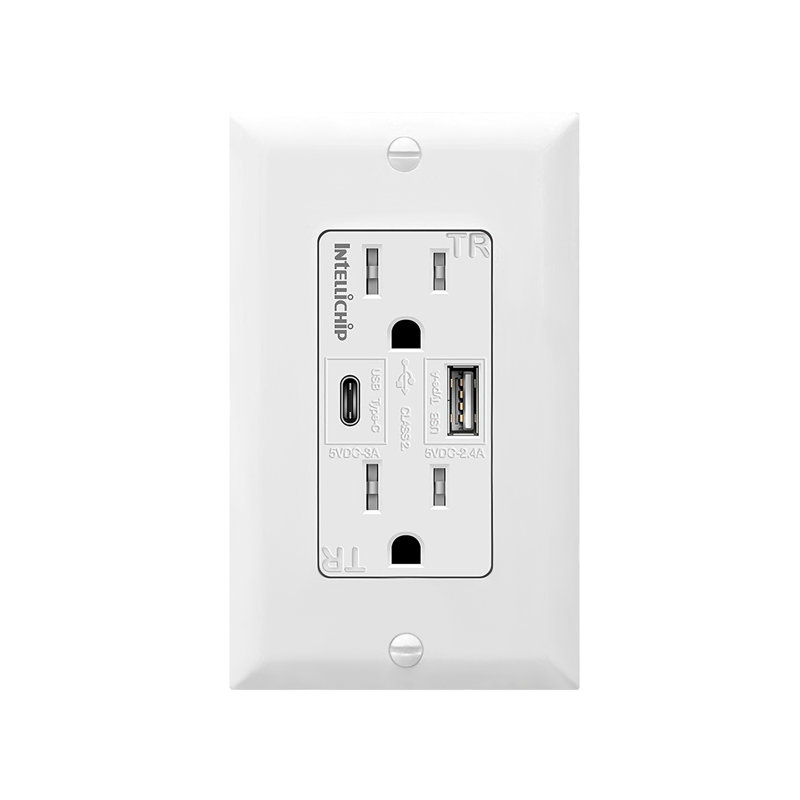 Réceptacle TR 15 ampères à 2 ports USB Type C / A 5,8 A TopGreener, blanc (paquet de 3)