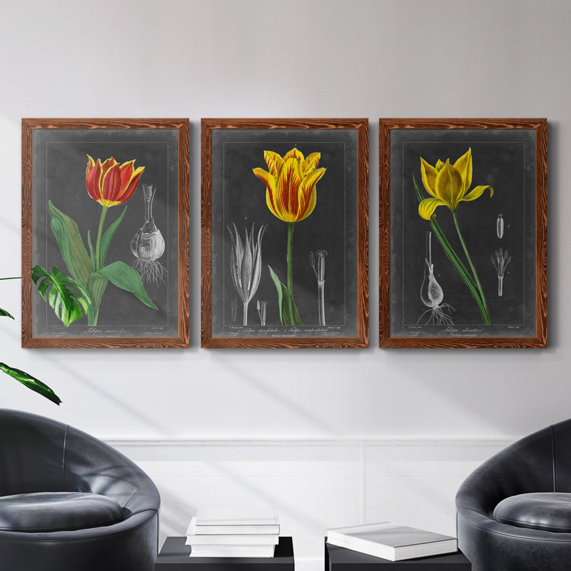 «Midnight Tulip IV», ensemble de 3 peintures sur toile encadrées, Érable, H 37,5 po x l 82,5 po x P 1,5 po