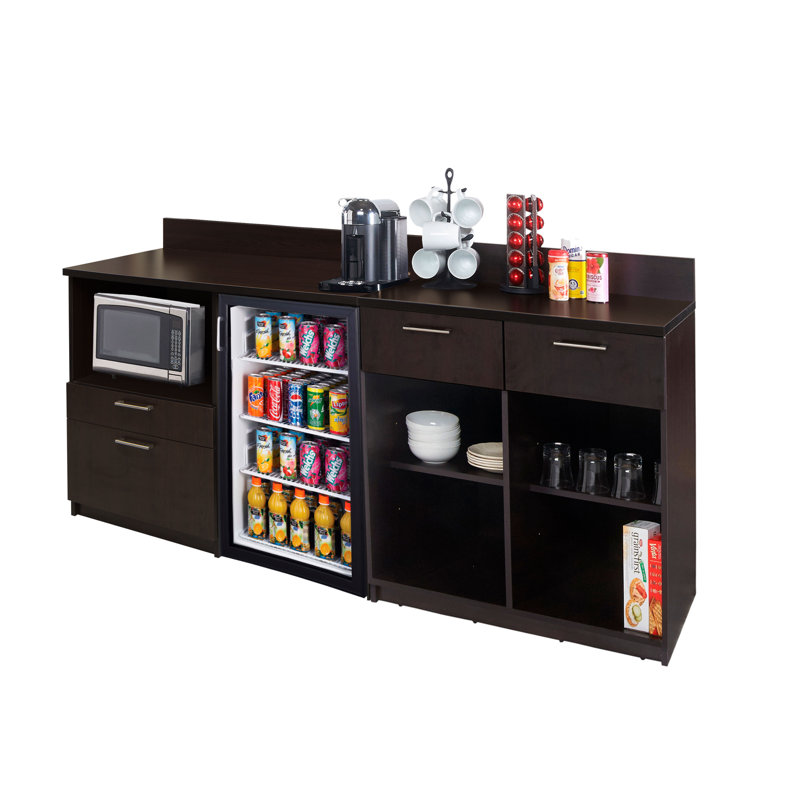 Armoire à rafraîchissement de bureau de qualité commerciale avec mini réfrigérateur et rangement pour micro-ondes, Espresso