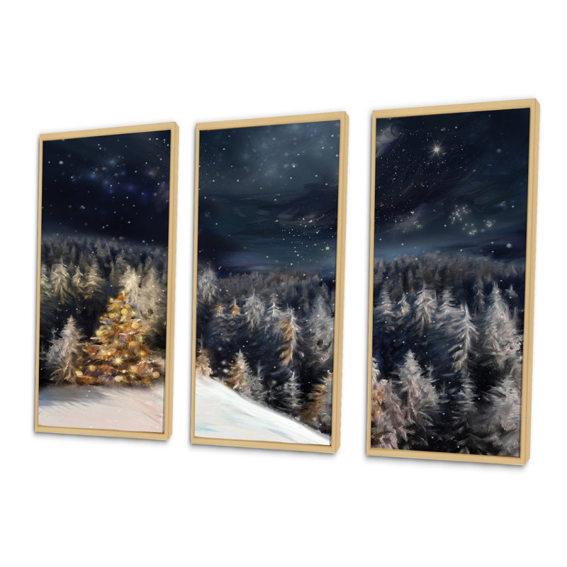 «Night Forest Christmas Tree», ensemble d'art mural sur toile encadré paysage, Érable, H 20 po x l 36 po