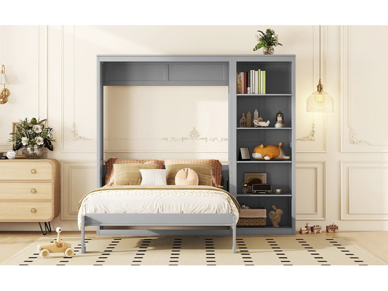 Lit escamotable mural avec tablettes Murphy, Grand lit