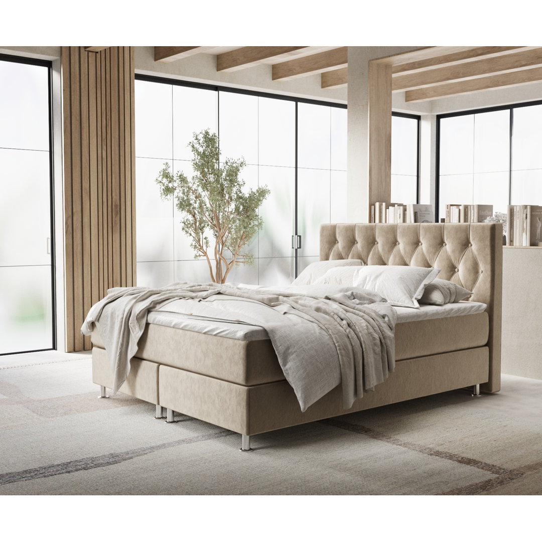 Echtes Boxspringbett Sorrento mit Zwei Matratzen und Latex Topper