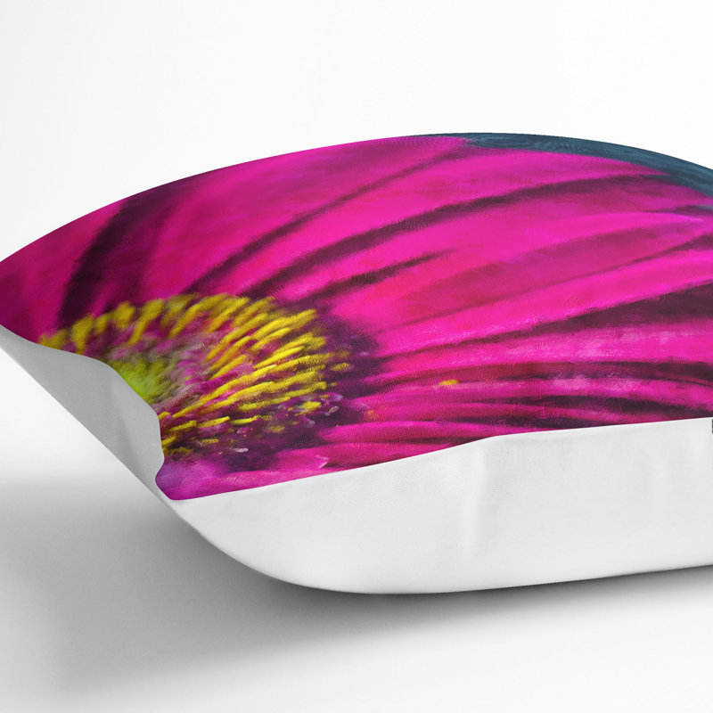 Bright Pink Gerbera Flower Cushion with Filling, 40cm H x 40cm W x 15cm D, White