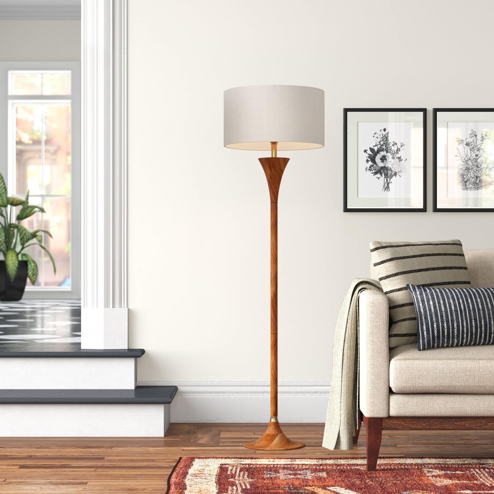 Remmy 60'' Solid Wood Floor Lamp, Natural/Antique Brass