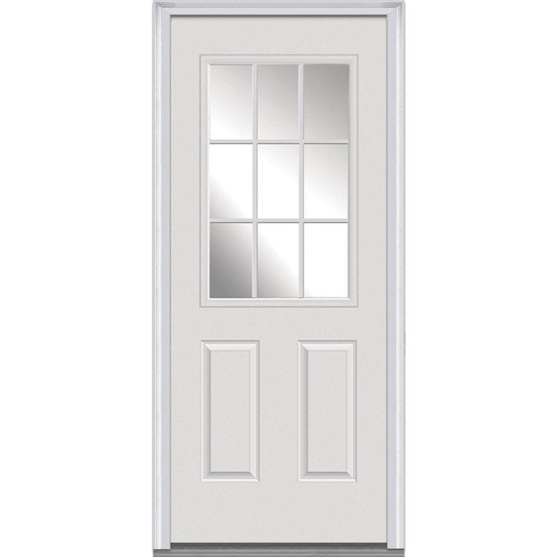Portes d'entrée pré-montées en fibre de verre 2 panneaux Smooth 9 Lite, S'ouvre à gauche vers l'intérieur