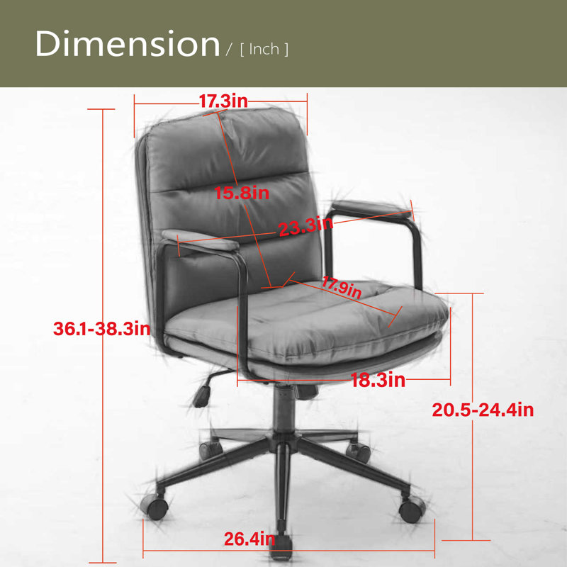 Office Chair,Mid Back Home Office Desk Task Chair With Wheels And Arms Ergonomic PU Leather Computer Rolling Swivel Chair With Padded Armrest,The Back Of The Chair Can Recline 40°