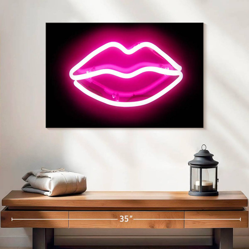 Shuttleworth Neon Lips Pink On Black, 20" H x 30" W