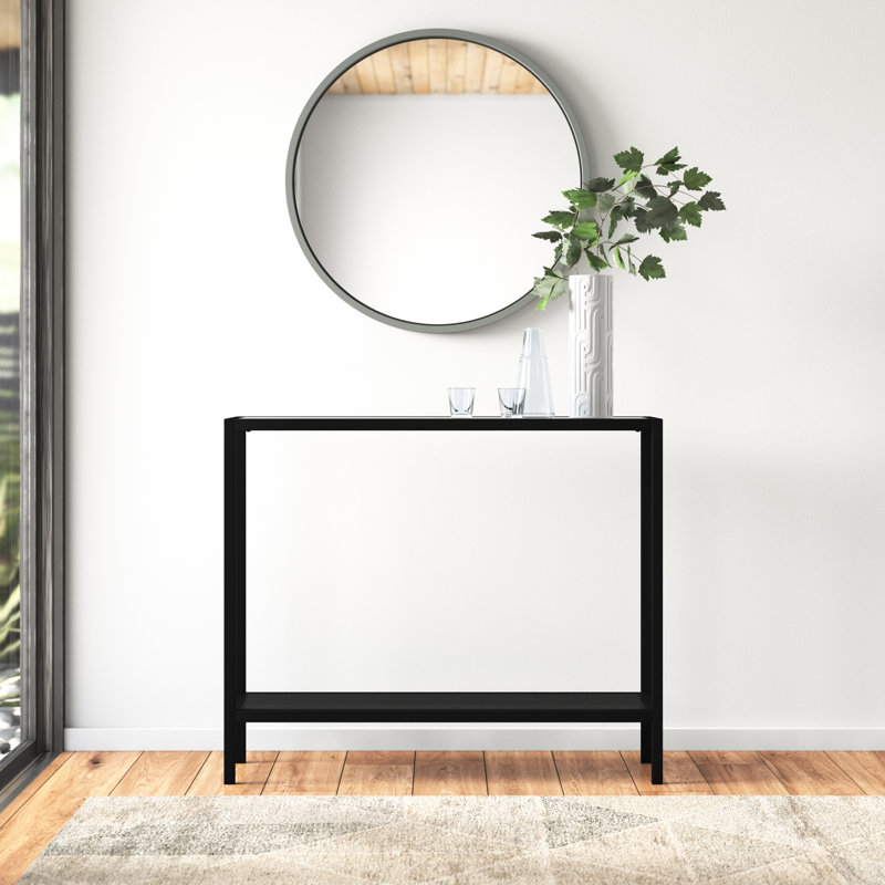 91.4cm Glass Top Console Table, Black, 76.2 H x 91.44 W x 25.4 D cm
