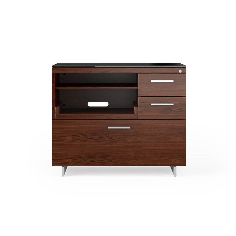 Sequel 20 3 - Drawer Filing Credenza, Chocolate Stained Walnut/Satin Nickel