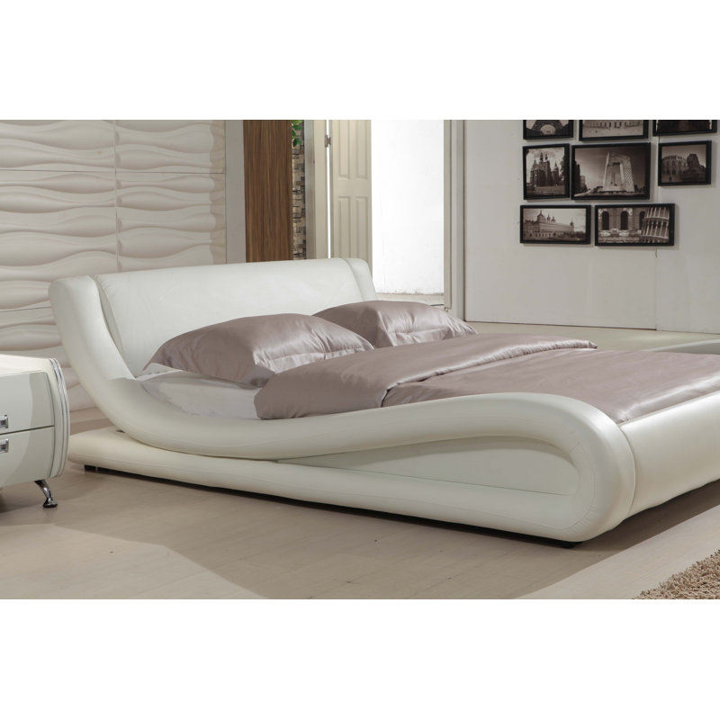 Vegan Leather Platform Bed, White, King