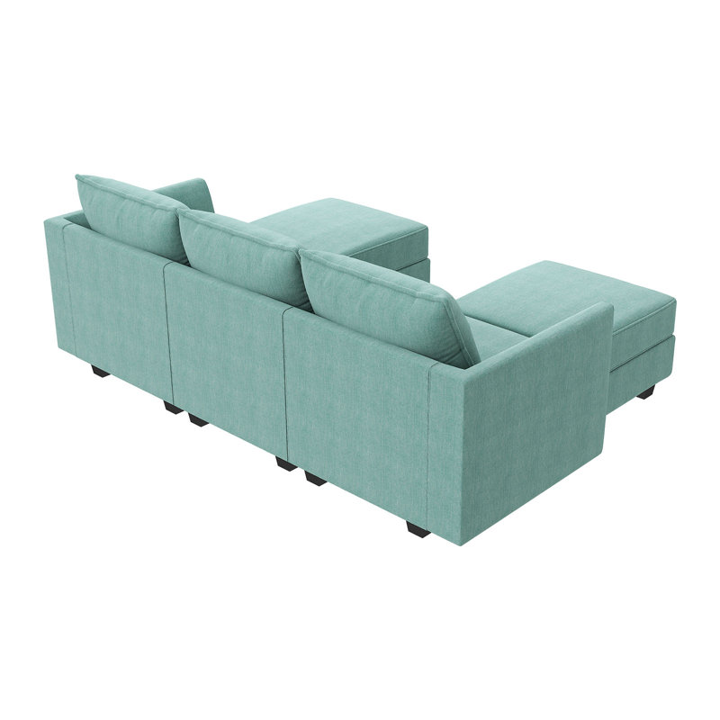 Manusite Modular Reversible Sectional Sofa Upholstered Sofa Couch with Chaise, Blue Polyester