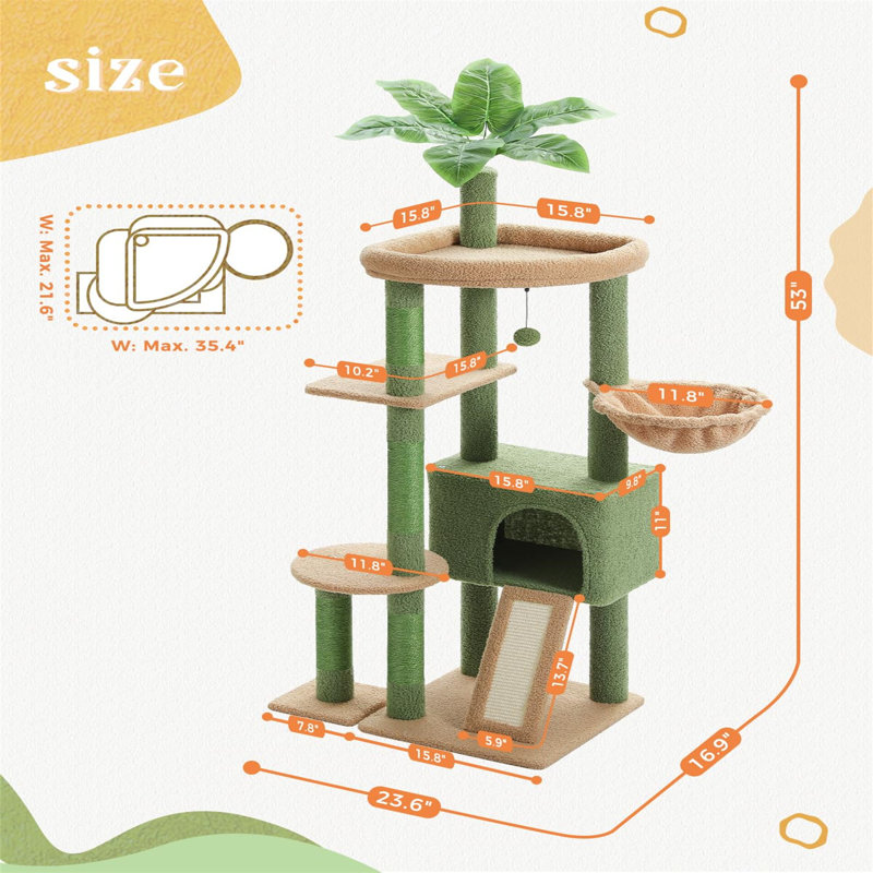 Arbre à chat multi-chats idéal - Stabilité garantie - Maisonnette pour chat - Conception de cactus frais - Achetez en toute confiance
