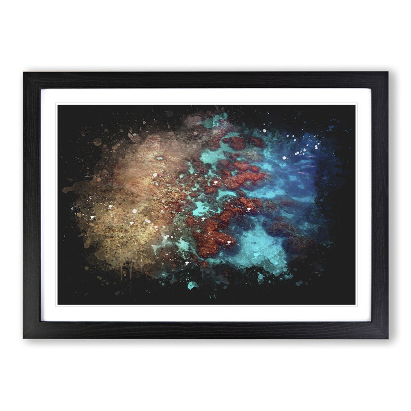 The Great Barrier Reef Coral Paint Splash - Picture Frame Graphic Art, 27cm H x 36cm W x 2cm D, Black Framed