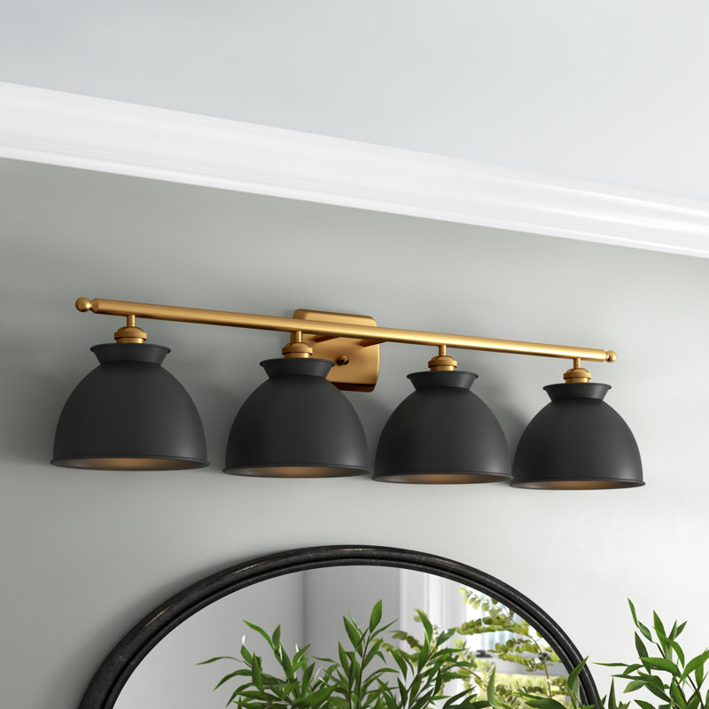 Éclairage pour meuble-lavabo à intensité variable à 4 lumières Arev, Or satiné, Noir mat, Ampoule DEL 6 watts Vinage