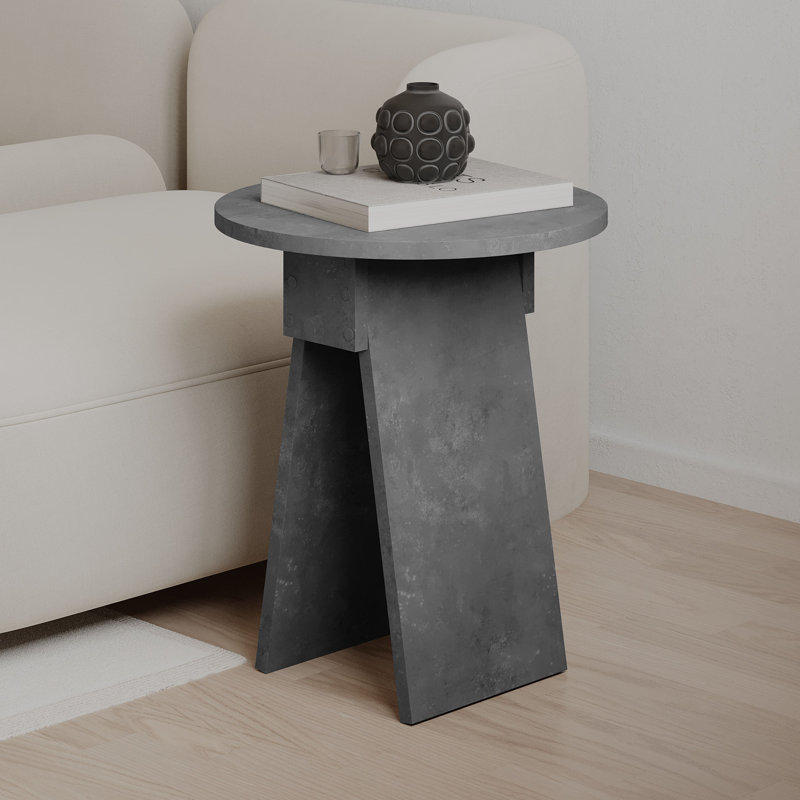 Chen Modern Side Table Minimalist with Round Top, Retro Grey
