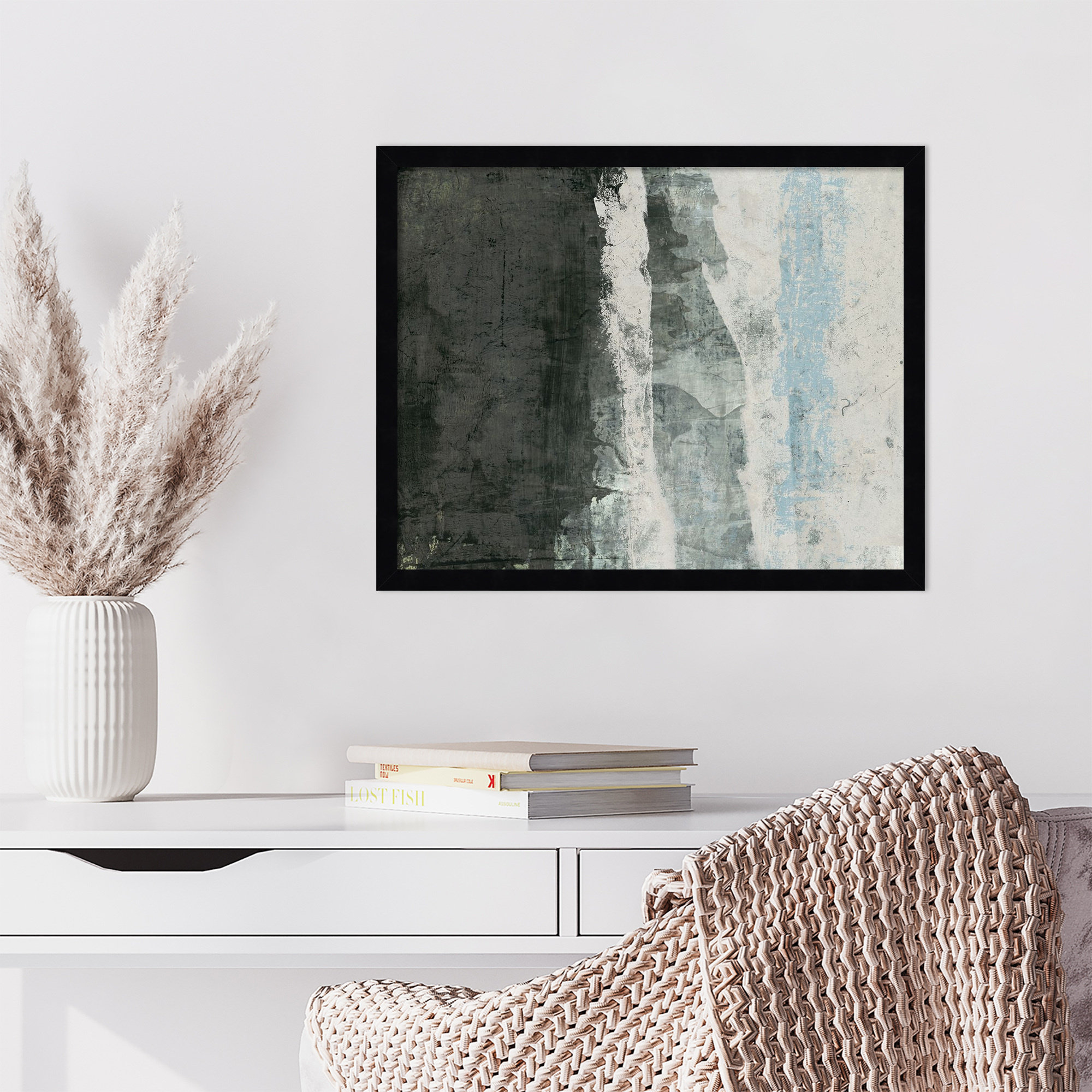 Black and Grey and Blue II by Fresno Wood Framed Wall Art Print, 17" H x 21" W, Black