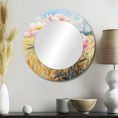 Pivoines dans le champ d'été I - miroir mural floral - imprimé sur métal
