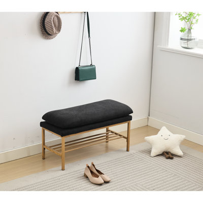 Banc de salon avec revêtement en lin et pieds en métal noir, pour chambre à coucher, vestibule, tablette de rangement rembourrée, salle à manger, vestibule