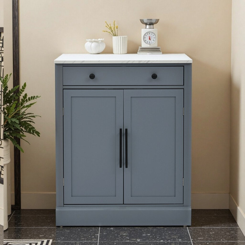 Grande armoire de cuisine 17,5 pouces avec plateau en faux marbre, rangement pour bar à café, tablettes réglables et tiroir - 17 po