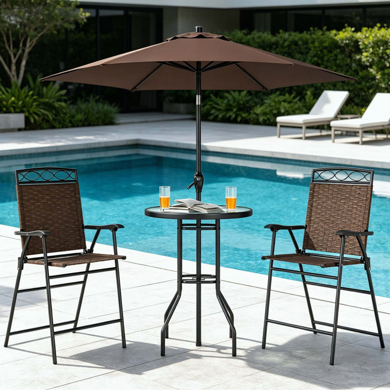 Outdoor Bar Set with Adjustable Umbrella