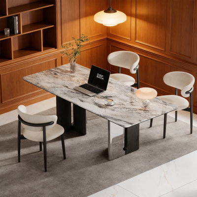 79” Modern Desk – Faux Marble Top & Solid Wood Veneer Legs For Office/study
