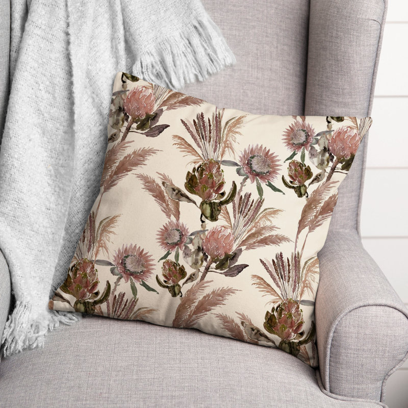 Floral Reversible Throw Pillow, Cream/Brown