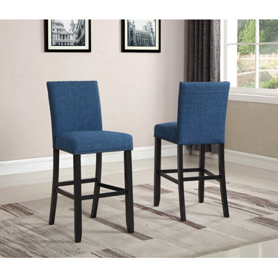 Biony Fabric Bar Stools With Nailhead Trim, Set Of 2