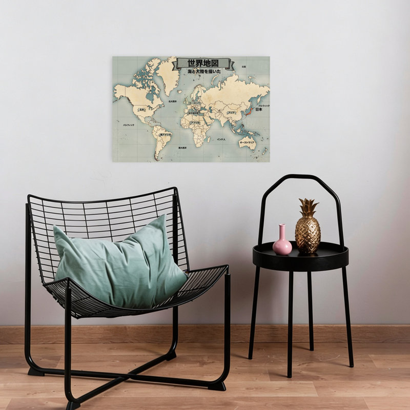 Art mural rétro, carte du monde rétro