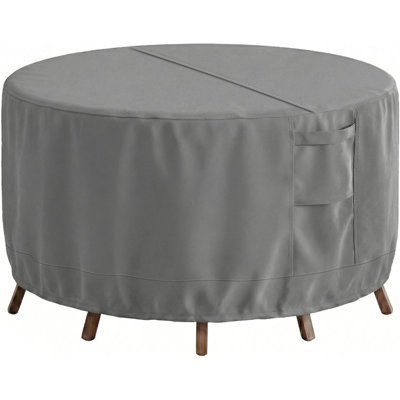 420D PU Waterproof Gray Round Table Cover/ Vents, Handles & Buckles, 85"D x 28"H