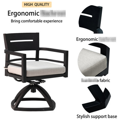 2Pcs Outdoor Aluminum Swivel Rocker With Cushions - Ember Black. Lightweight Frame, Ergonomic Back, Modern Look Aluminum, Comfortable Back Support, Fabric Seating
