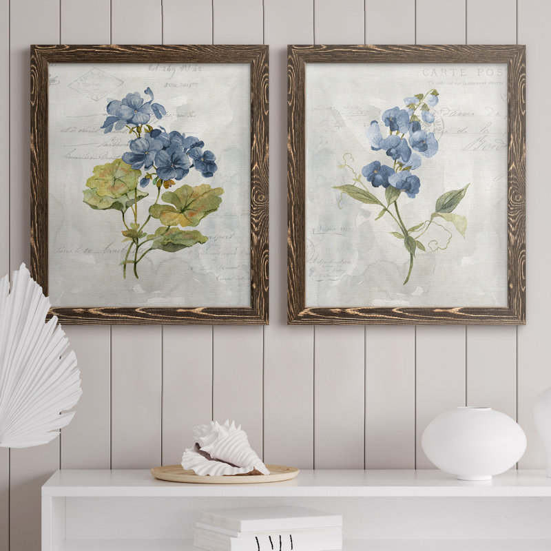 Lin bleu géranium - ensemble de 2 reproductions d'art, Toile encadrée, H 24 po x l 36 po, Noyer