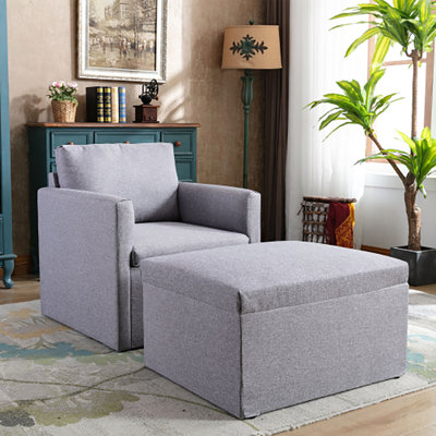 Upholstered Linen Club Chair With Footstool