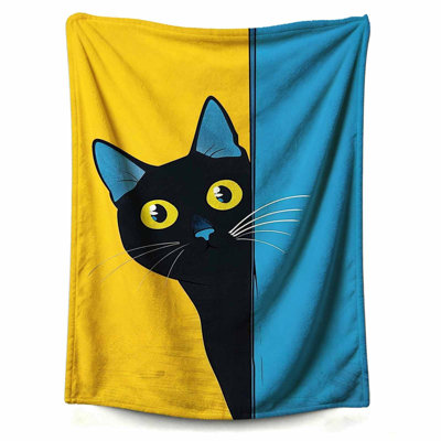 Couverture à motif de chat noir, couverture en flanelle douce pour lit / canapé quatre saisons, livrée avec un sac en toile avec imprimé de chat en prime