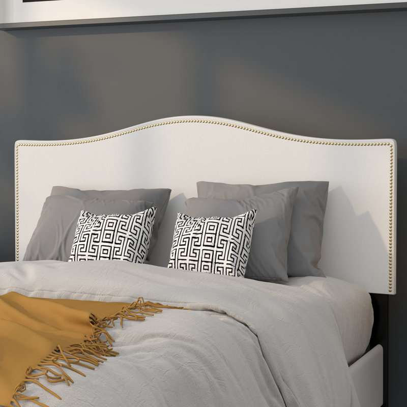 Fitzsimmons Arched Upholstered Headboard with Accent Nail Trim, White, Full