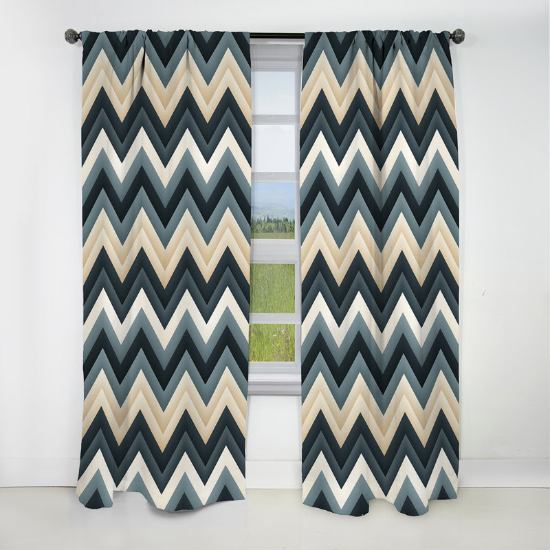 Motif à chevrons géométriques neutres gris et gris III - Rideau occultant à chevrons - 1 panneau, L 52 po x L 120 po