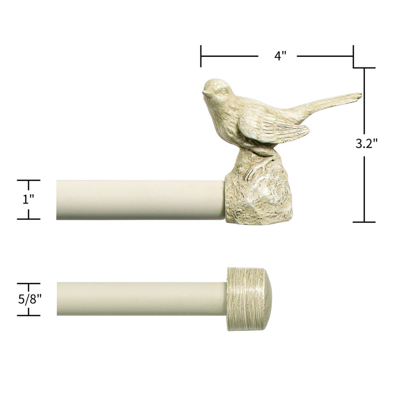 Country White Bird Finial Double Curtain Rod, 28"-48"