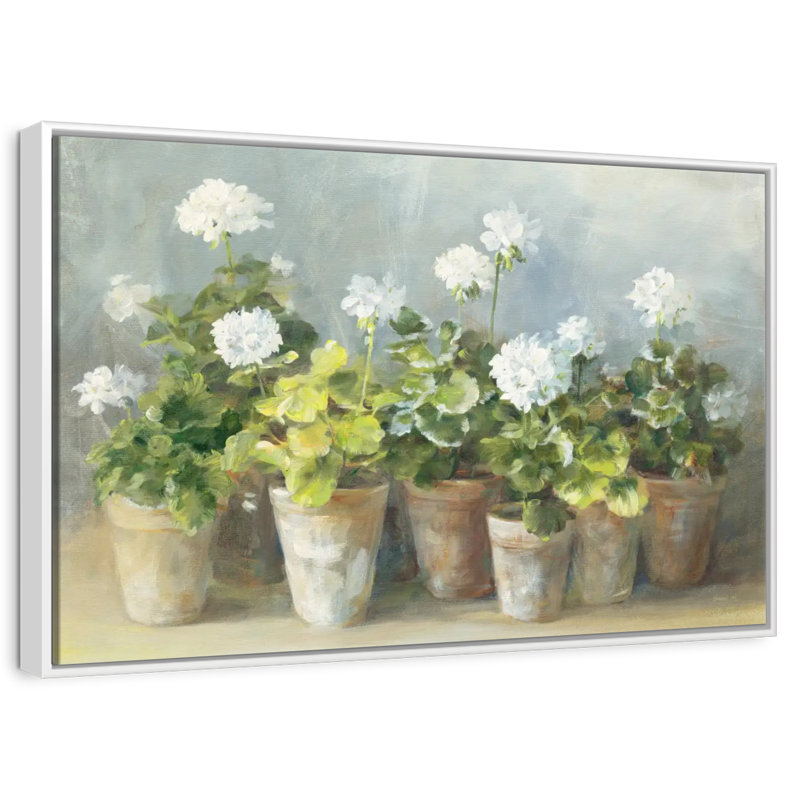 Géraniums blancs, Cadre flottant blanc, 31 po x 21 po