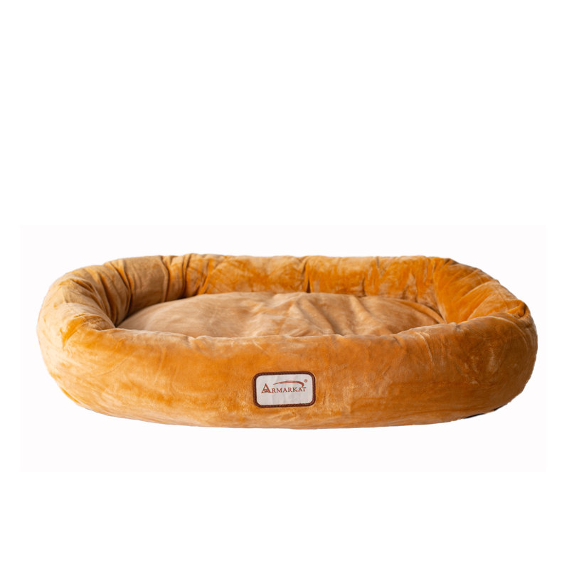 Large Brown Velvet Ultra-Soft Dog Bed with Skid-Free Base