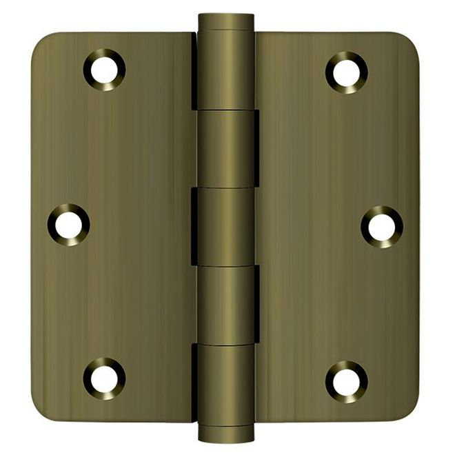Paire de charnières à rayon 3-1 / 2 "x 3-1 / 2" x 1/4 "Deltana DSB35R45 en laiton antique, Laiton antique