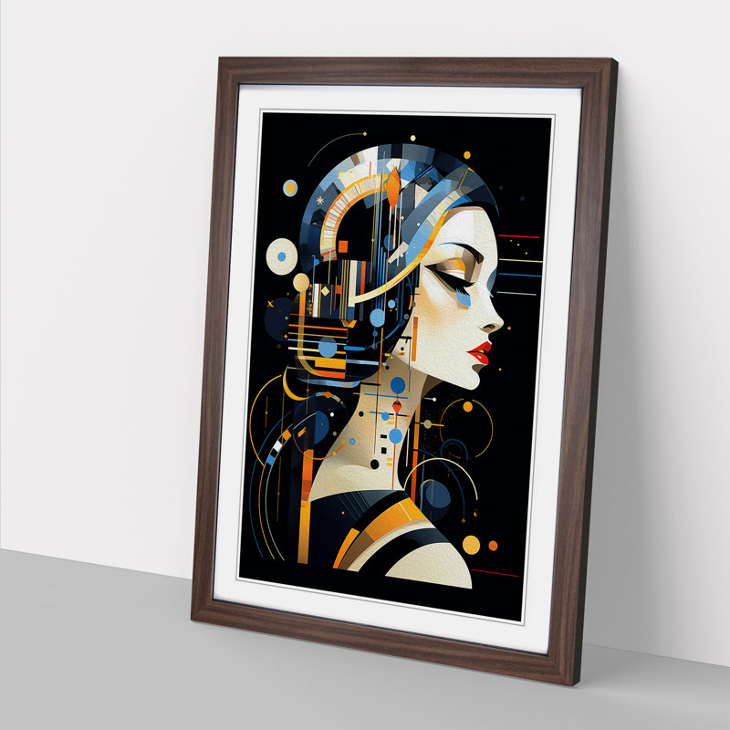 Aquarius Zodiac Constructivism - Framed Print, Walnut Framed, 64cm H x 46cm W x 2cm D