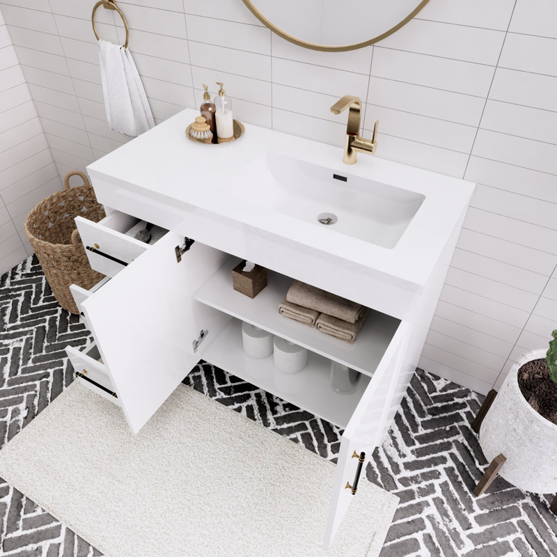 Meuble-lavabo simple l 42 po, Blanc brillant