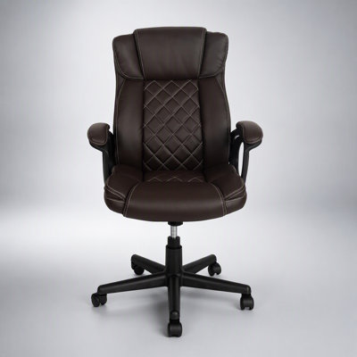 Fauteuil de direction ergonomique avec dossier haut, revêtement en similicuir brun, hauteur réglable, soutien lombaire et inclinaison pour un confort optimal