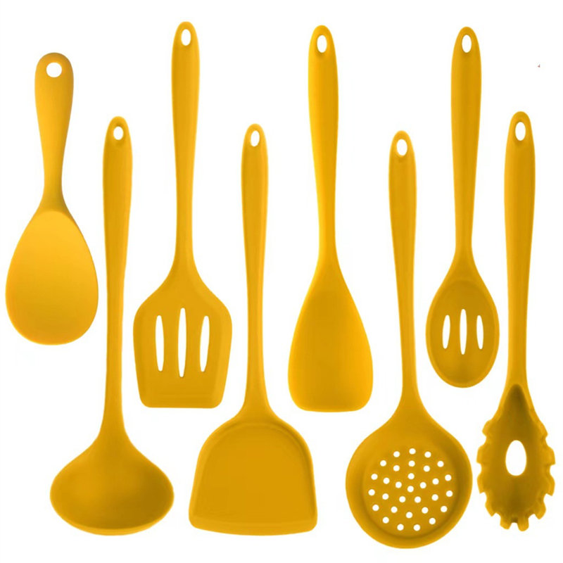 8PCS Silicone Kitchen Utensil Set - Heat Resistant Cooking Spatulas, Spoons And Ladles In Vibrant Yellow