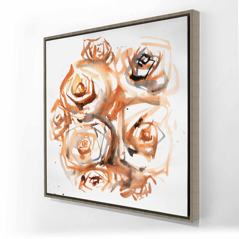 Sepia Style Abstract Roses Bundle - Brown Framed Canvas