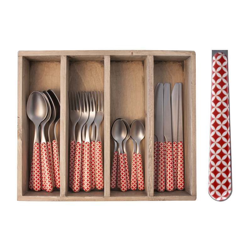 Minchinhampton 24 Piece 18/10 Stainless Steel Cutlery Set, Service for 6, Red/White