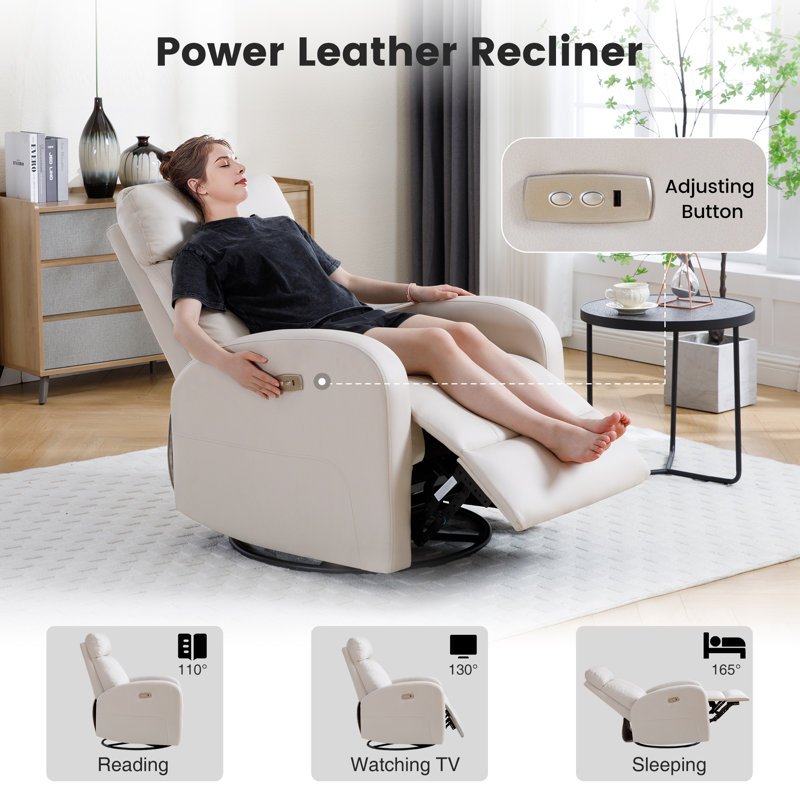 Agatho 30.3''Power Swivel Rocker Recliner Chair, Beige
