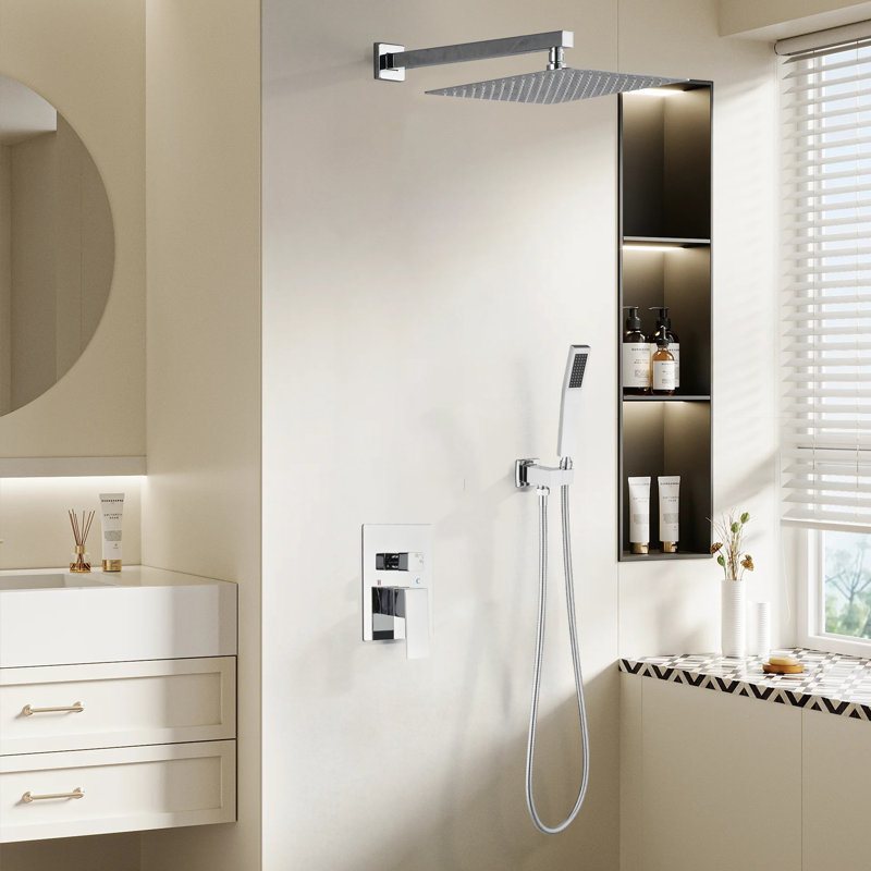 1-Spray Patterns 11.8 In. Wall Mount Dual Fixed And Handheld Shower Head With 1.8 GPM In Chrome