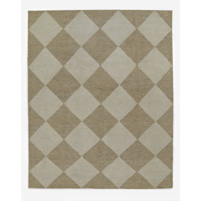 Winnie Wool Checkered Area Rug in Beige/Tan