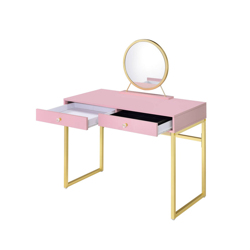 Coiffeuse avec miroir et plateau à bijoux, Doré