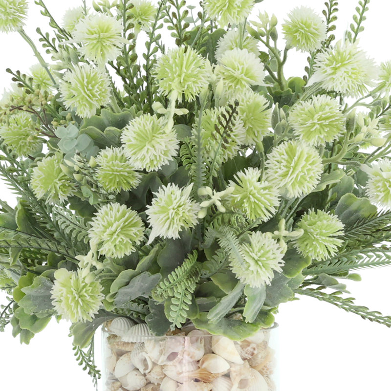 Eucalyptus and Pom Poms in Shell Vase